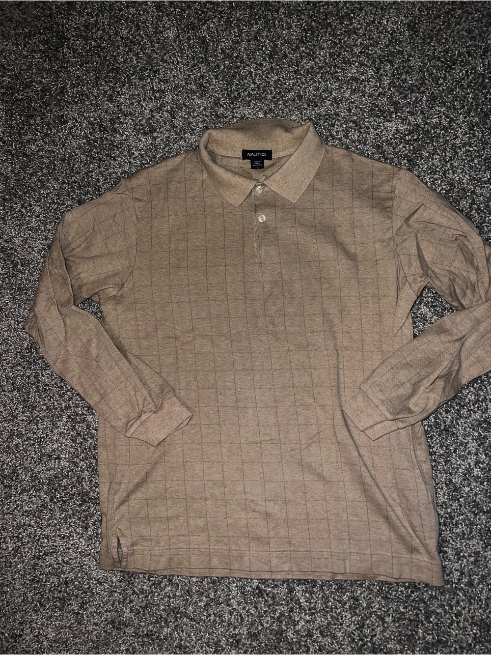 Nautica Men's Long-Sleeve Polo in Light Brown